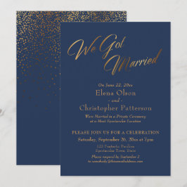 Navy & Gold We Zijn Getrouwd Confetti Ontvangst Kaart