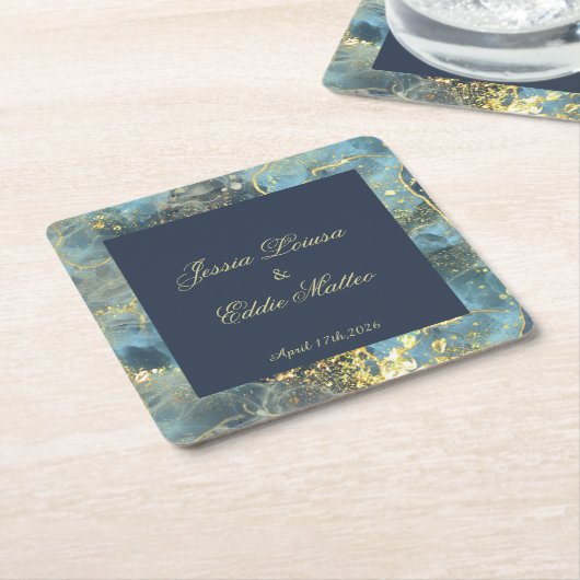 Navy & Gold Wedding Kartonnen Onderzetters (Schuin)