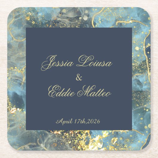 Navy & Gold Wedding Kartonnen Onderzetters (Voorkant)
