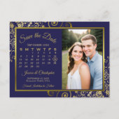 Navy & Gold Wedding Save the Date Kalender Foto Aankondigingskaart (Voorkant)