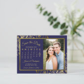 Navy & Gold Wedding Save the Date Kalender Foto Aankondigingskaart (Staand voorkant)