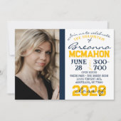 Navy, Gold & White Afstuderen 2 Fotouitnodiging Kaart (Voorkant)