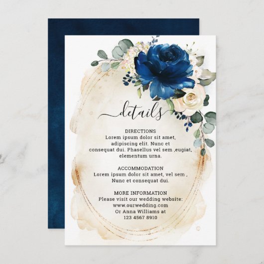 Navy Gold White Champagne Ivoor Rozen Details Informatiekaartje (Voorkant / Achterkant)