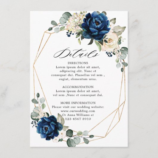 Navy Gold White Champagne Ivory Geometric Details Informatiekaartje (Voorkant)