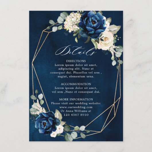 Navy Gold White Champagne Ivory Geometric Details Informatiekaartje (Voorkant)