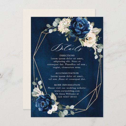 Navy Gold White Champagne Ivory Geometric Details Informatiekaartje (Voorkant / Achterkant)