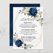 Navy Gold White Champagne Ivory Geometric Details Informatiekaartje (Voorkant / Achterkant)