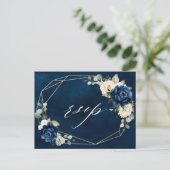 Navy Gold White Champagne Ivory Geometric RSVP Pos Briefkaart (Staand voorkant)