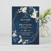 Navy Gold White Champagne Ivory Geometric Wedding Kaart (Staand voorkant)