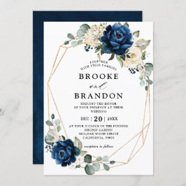 Navy Gold White Champagne Ivory Geometric Wedding Kaart