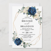 Navy Gold White Champagne Ivory Geometric Wedding Kaart (Voorkant)