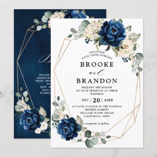 Navy Gold White Champagne Ivory Geometric Wedding Kaart