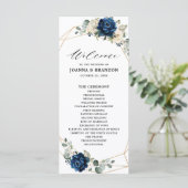 Navy Gold White Champagne Ivory Geometric Wedding Programmakaart (Staand voorkant)