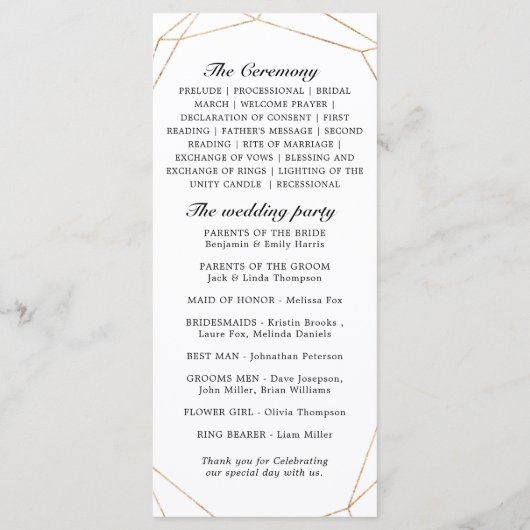 Navy Gold White Champagne Ivory Geometric Wedding Programmakaart (Achterkant)