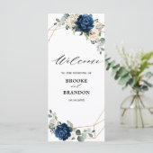 Navy Gold White Champagne Ivory Geometric Wedding Programmakaart (Staand voorkant)