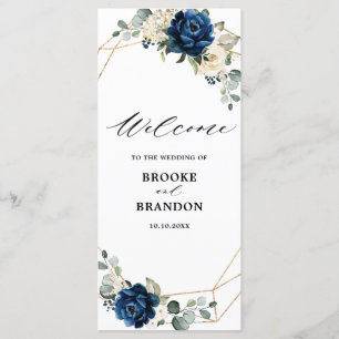Navy Gold White Champagne Ivory Geometric Wedding Programmakaart