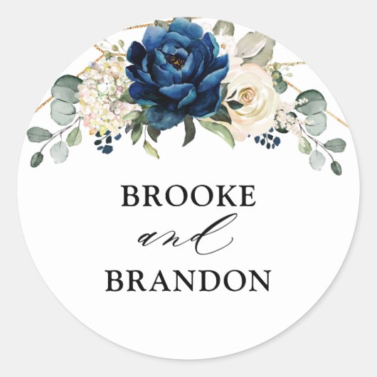 Navy Gold White Champagne Ivory Geometric Wedding Ronde Sticker (Voorkant)