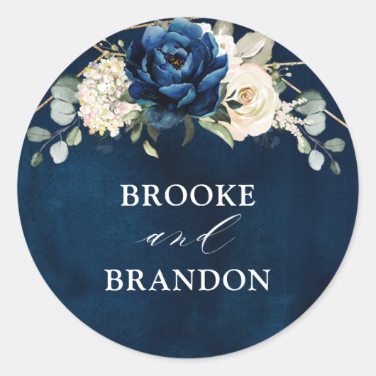 Navy Gold White Champagne Ivory Geometric Wedding Ronde Sticker (Voorkant)