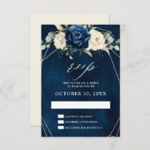 Navy Gold White Champagne Ivory Geometric Wedding RSVP Kaartje (Voorkant / Achterkant)