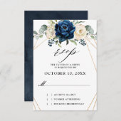 Navy Gold White Champagne Ivory Geometric Wedding RSVP Kaartje (Voorkant / Achterkant)