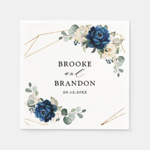 Navy Gold White Champagne Ivory Geometric Wedding Servet