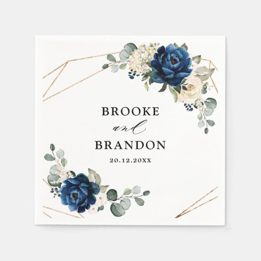 Navy Gold White Champagne Ivory Geometric Wedding Servet (Voorkant)