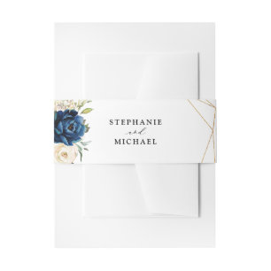 Navy Gold White Champagne Ivory Geometric Wedding Uitnodigingen Wikkel