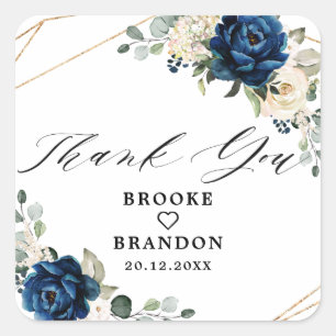 Navy Gold White Champagne Ivory Geometric Wedding Vierkante Sticker