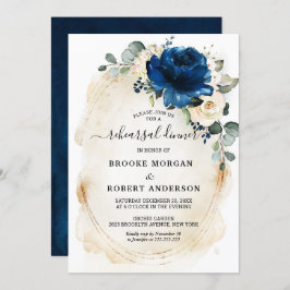 Navy Gold White Champagne Ivory Rehearsal Dinner Kaart