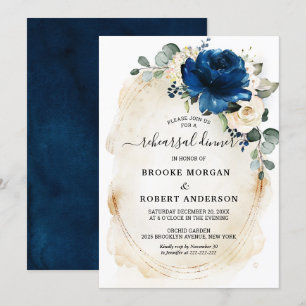 Navy Gold White Champagne Ivory Rehearsal Dinner Kaart