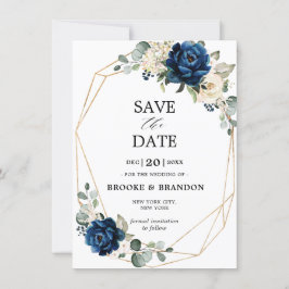 Navy Gold White Champagne Ivory Roos Save the Date