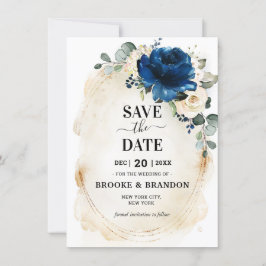 Navy Gold White Champagne Ivory Roos Save the Date