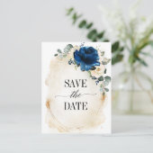 Navy Gold White Champagne Ivory Roos Save the Date Briefkaart (Staand voorkant)