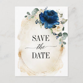 Navy Gold White Champagne Ivory Roos Save the Date Briefkaart