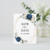 Navy Gold White Champagne Ivory Roos Save the Date Briefkaart (Staand voorkant)