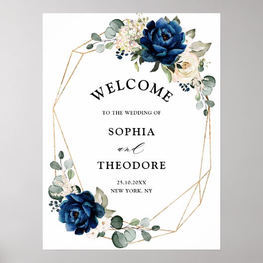 Navy Gold White Champagne Ivory  Wedding Welcome Poster (Voorkant)