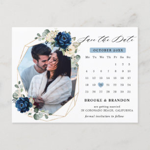 Navy Gold White Ivory Geometric Save the date Briefkaart