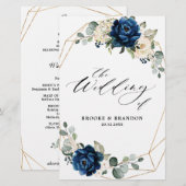 Navy Gold White Ivory Geometric Wedding Programme (Voorkant / Achterkant)