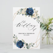 Navy Gold White Ivory Geometric Wedding Programme (Staand voorkant)