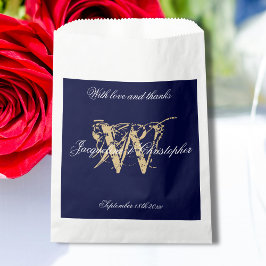 Navy Gold White Monogram +Namen Bedankt Trouwen Bedankzakje