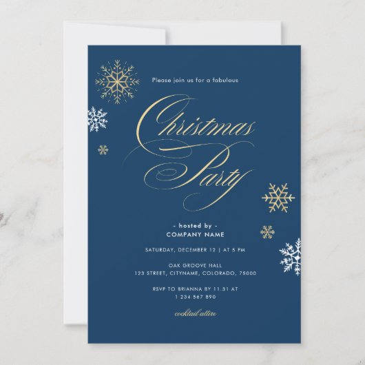 Navy Gold White Sneeuwvlok Kantoor Kerstfeest Kaart (Voorkant)