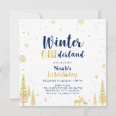 Navy & Gold Winter Onederland 1e verjaardag Kaart (Voorkant)