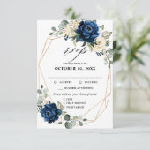 Navy Gold Witte Champagne Ivoor Rozen RSVP (Staand voorkant)