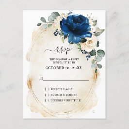 Navy Gold Witte Champagne Ivoor Rozen RSVP Briefkaart