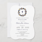 Navy Gold Wreath boy baptisme-uitnodiging Kaart (Voorkant)