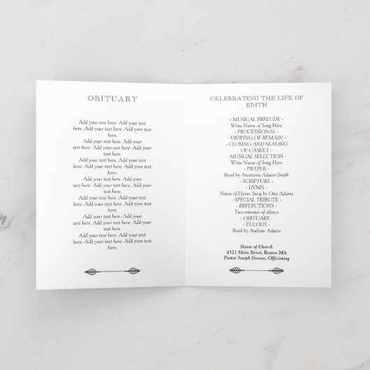 Navy Gold Wreath Celebrating Life Funeral Programm Folie Wenskaart (Binnenlaag)