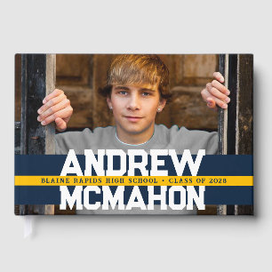Navy & Gold Yellow Photo Afstuderen gepersonalisee Gastenboek
