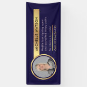 Navy & Gold Zakelijk Adverteren Foto Spandoek (Verticaal)