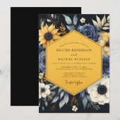 Navy Golden Botanical Wedding Kaart (Voorkant / Achterkant)