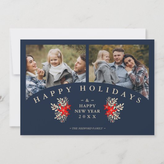 Navy Golden Effect Elegant 2 Photos Christmas (Voorkant)